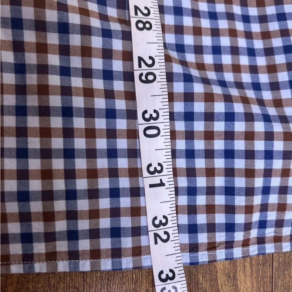 SCOTT‎ BARBER Men's Cotton Gingham Check Shirt Brown Navy Blue White XXL